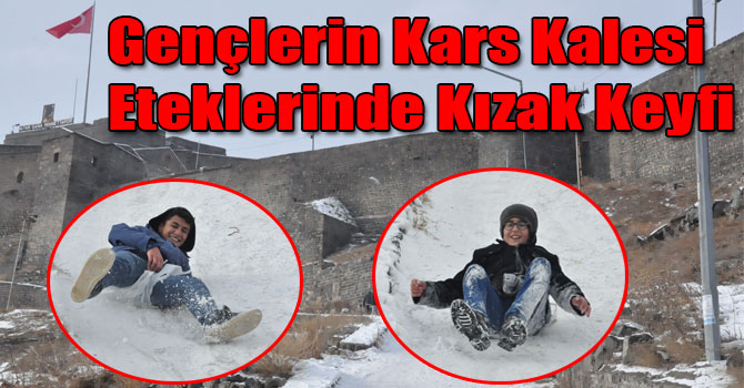 Gençlerin Kars Kalesi Eteklerinde Kızak Keyfi