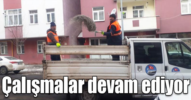 Kars’ta cadde ve kaldırımlarda tuzlama çalışmaları devam ediyor