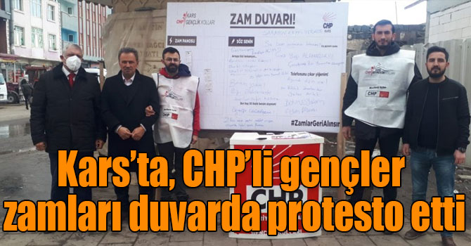 Kars’ta, CHP’li gençler zamları duvarda protesto etti