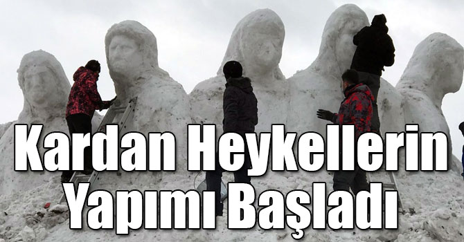 Sarıkamış’ta Kardan Heykellerin Yapımı Başladı