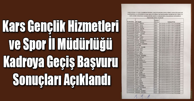 Kars Gençlik Hizmetleri ve Spor İl Müdürlüğü Kadroya Geçiş Başvuru Sonuçları Açıklandı