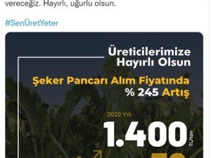 Bakan Kirişci: “Şeker pancarı alım fiyatlarımızı geçen yıla göre yüzde 245 artırarak bin 400 TL olarak belirliyoruz”