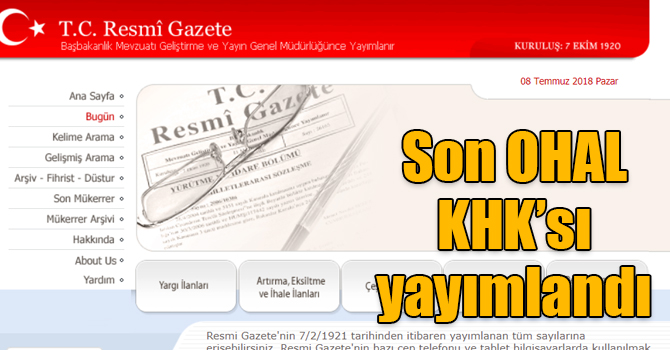 Son OHAL KHK’sı yayımlandı