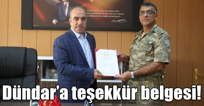 Tugay Komutanı İnan’dan DSİ Bölge Müdürü Dündar’a teşekkür belgesi