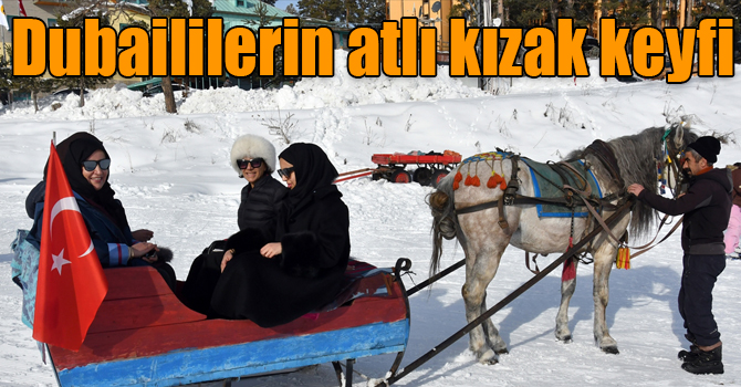 Dubaili turistlerin Cıbıltepe'de atlı kızak keyfi