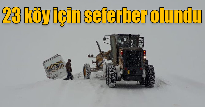 Kars’ta kar ve tipiden dolayı kapanan köy yollarında yol açma çalışmaları aralıksız devam ediyor