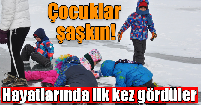 Hayatlarında ilk kez Kars'ta buz gören çocuklar ne yapacağını şaşırdı