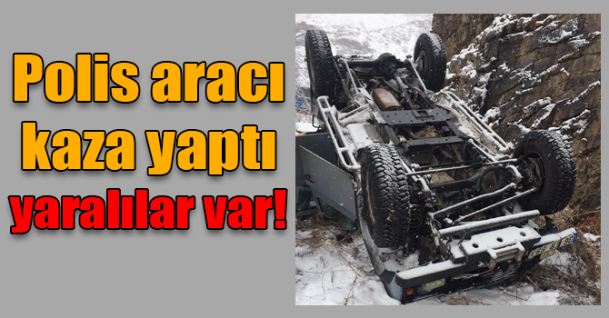 Kars'tan Erzurum'a göreve giden polis aracı kaza yaptı