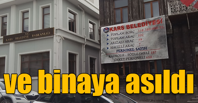 Kars Belediyesinin borçları binaya asıldı