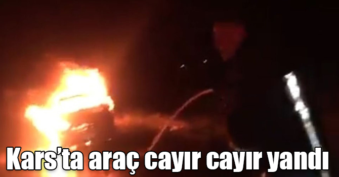 Kars’ta araç cayır cayır yandı