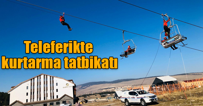 Sarıkamış Kayak Merkezi'nde teleferikte kurtarma tatbikatı