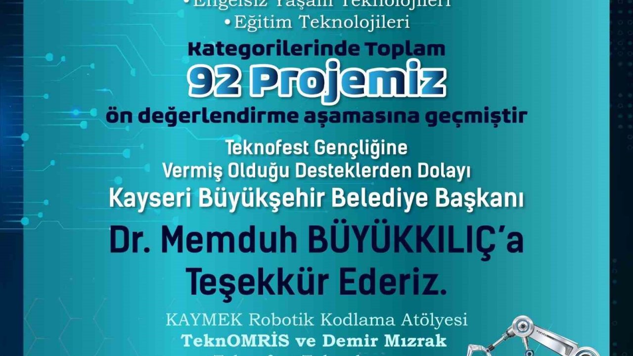 KAYMEK’in Teknofest gençliği 92 proje ile ön değerlendirme aşamasına geçti