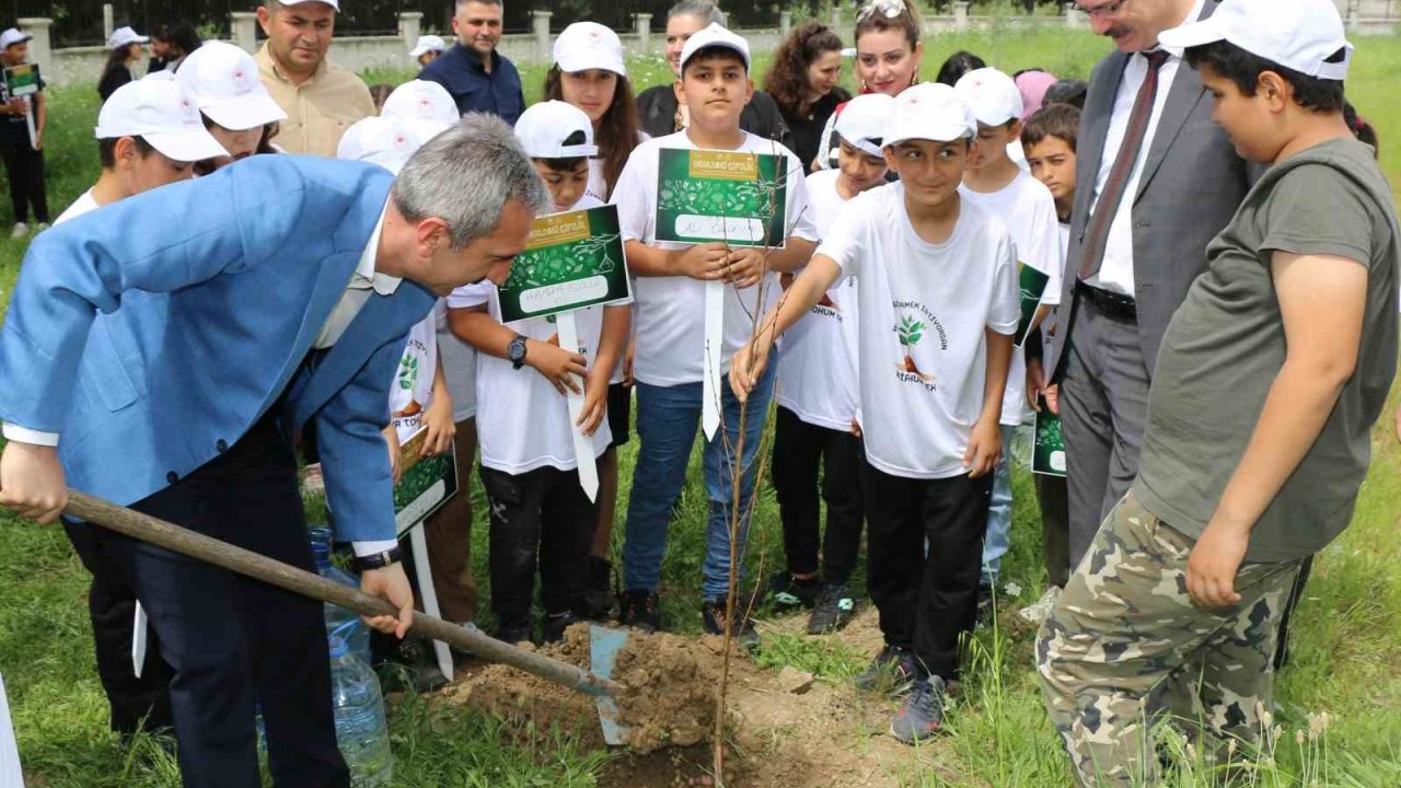 Adana’da okul bahçesine meyve fidanı dikildi