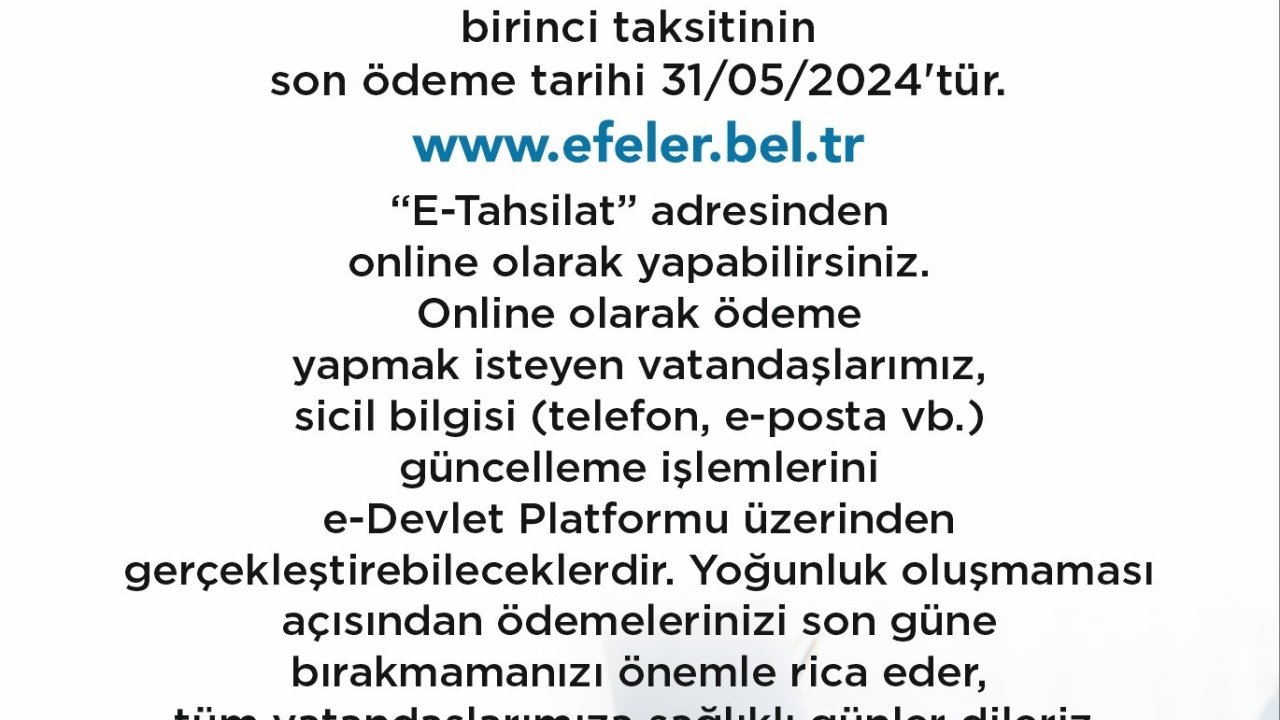 Efeler Belediyesi’nden vergi ödemesi hatırlatması