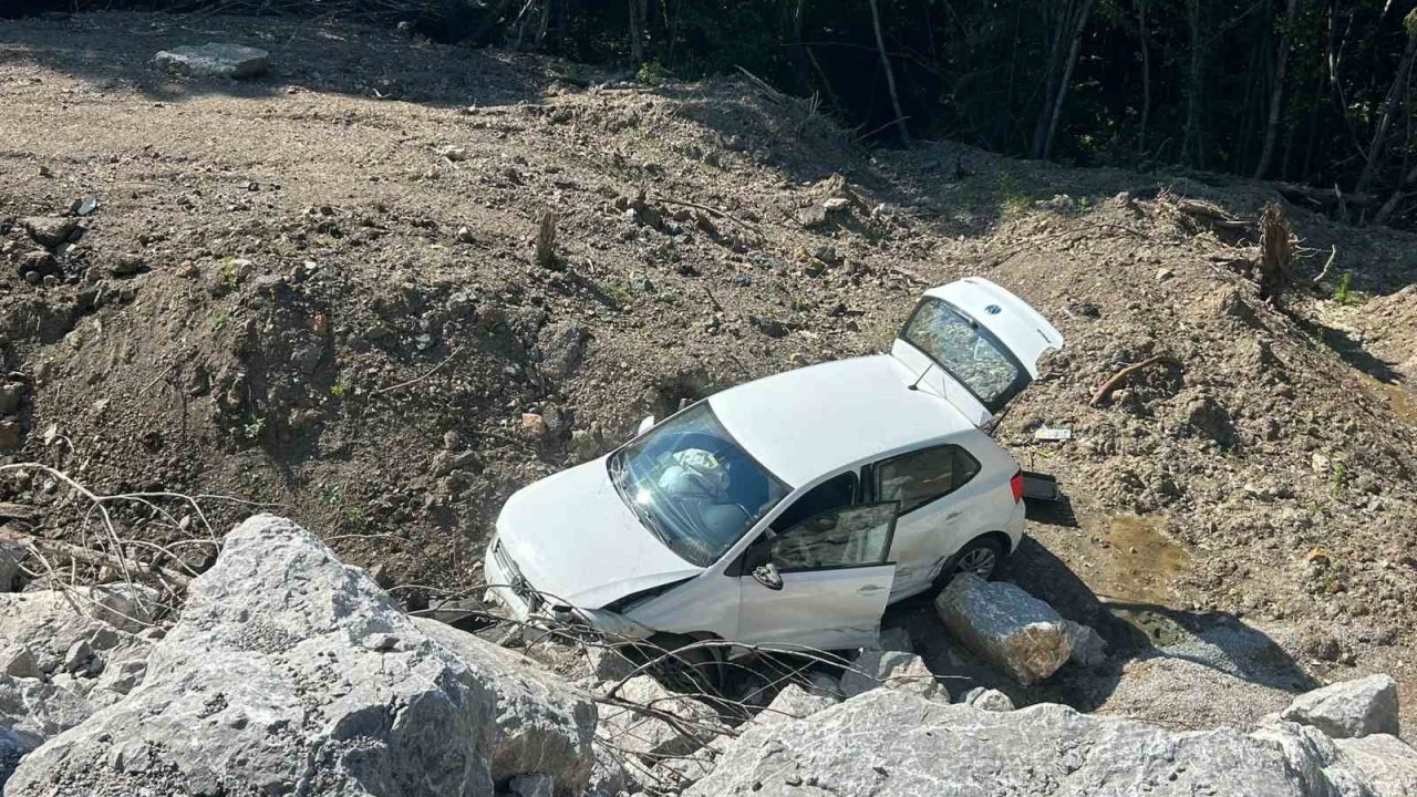 Şarampole uçan otomobilin sürücüsü yaralandı