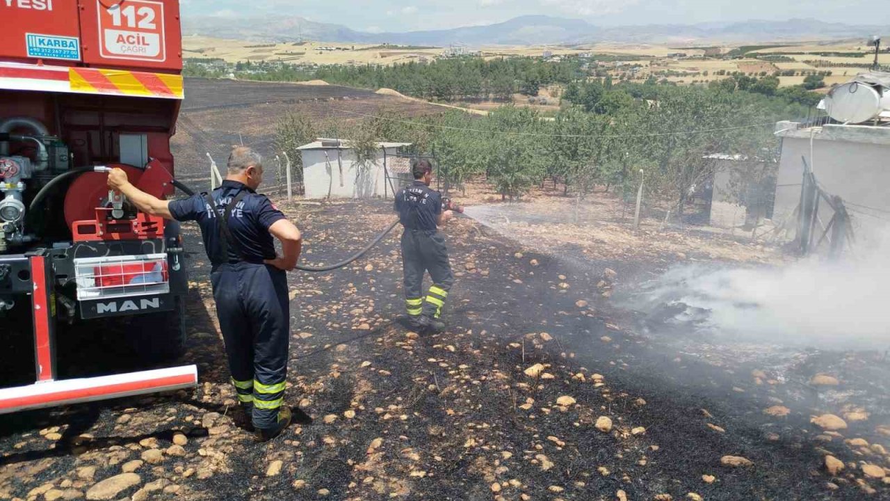 Anız yangını bahçeye sıçradı