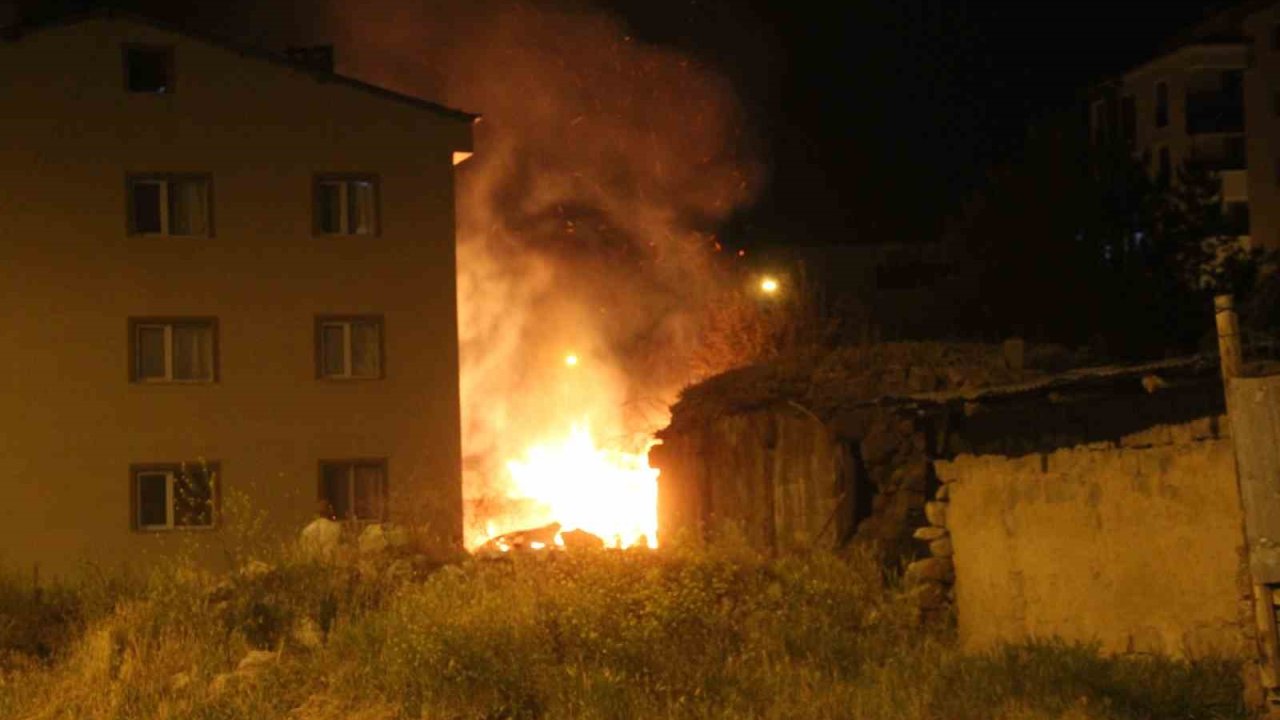 Alevler geceyi aydınlattı, odunluk yangını büyümeden söndürüldü