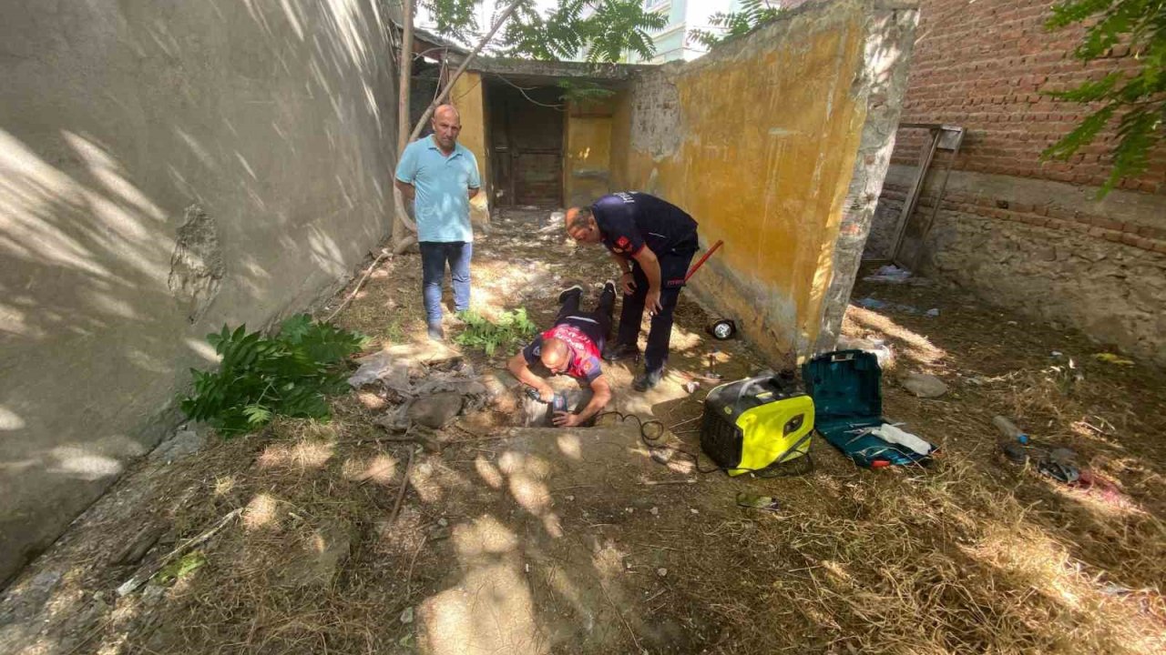 Atık su borusunda mahsur kalan yavru köpekleri itfaiyeciler kurtardı