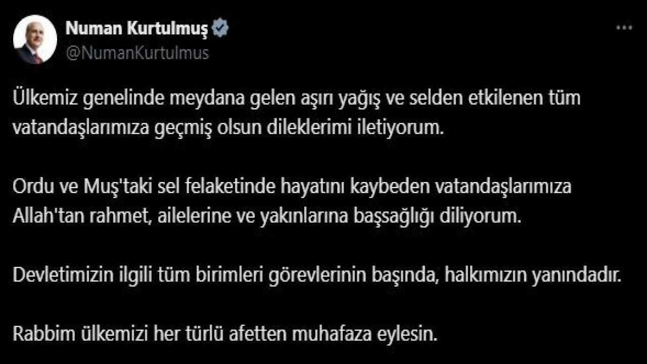 TBMM Başkanı Kurtulmuş: "Devletimizin ilgili tüm birimleri görevlerinin başında, halkımızın yanındadır"