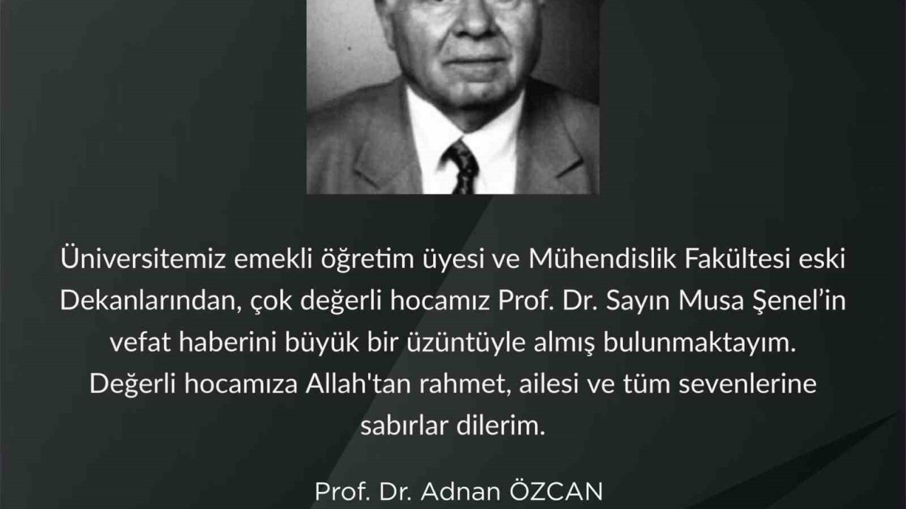 Prof. Dr. Musa Şenel’in vefatıyla ilgli Rektör Özcan’dan taziye mesajı