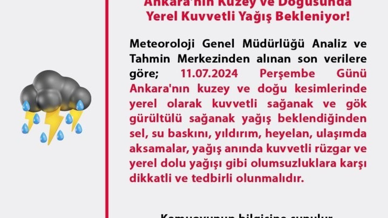 Ankara’nın kuzey ve doğusunda kuvvetli yağış bekleniyor