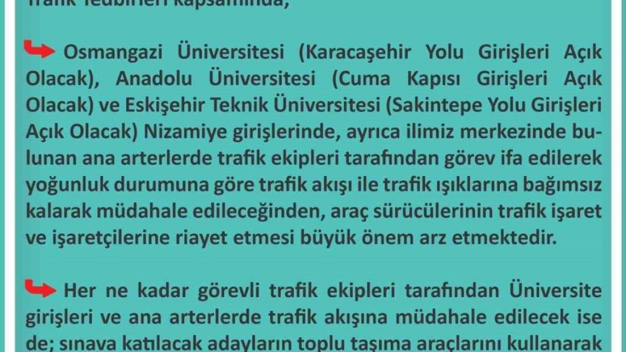 İl Emniyet Müdürlüğü KPSS sınavı trafik tedbirleri kapsamında duyuru paylaştı