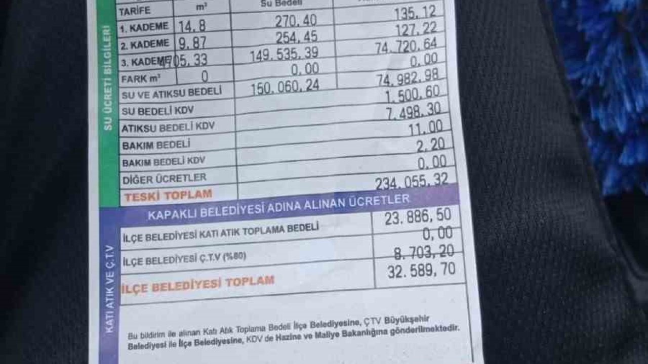 Kapaklı’da şoke eden su faturası: Evine 268 bin lira su faturası geldi