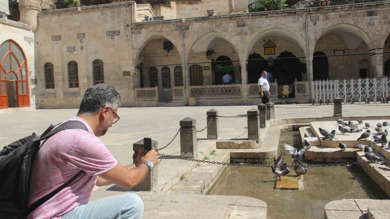 Sıcaktan bunalan güvercinler Balıklıgöl suyunda serinledi