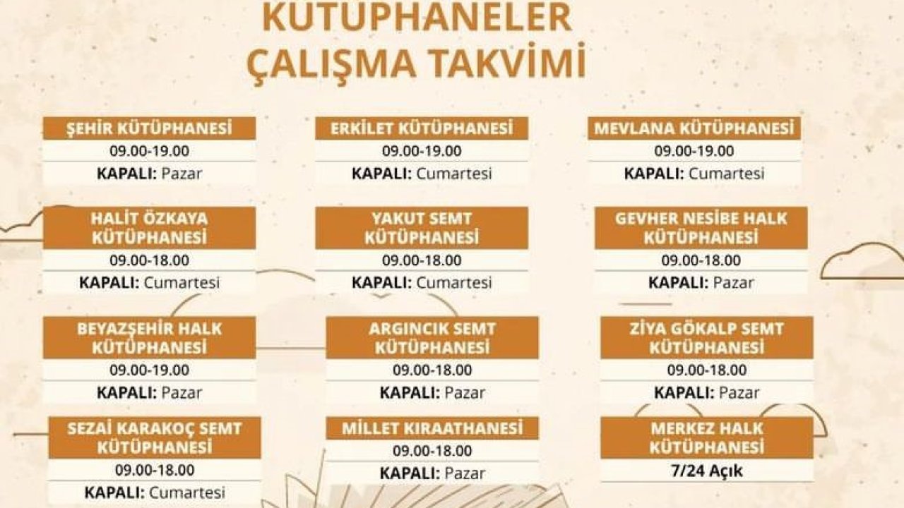 Kütüphanelerde çalışma takvimi güncellendi