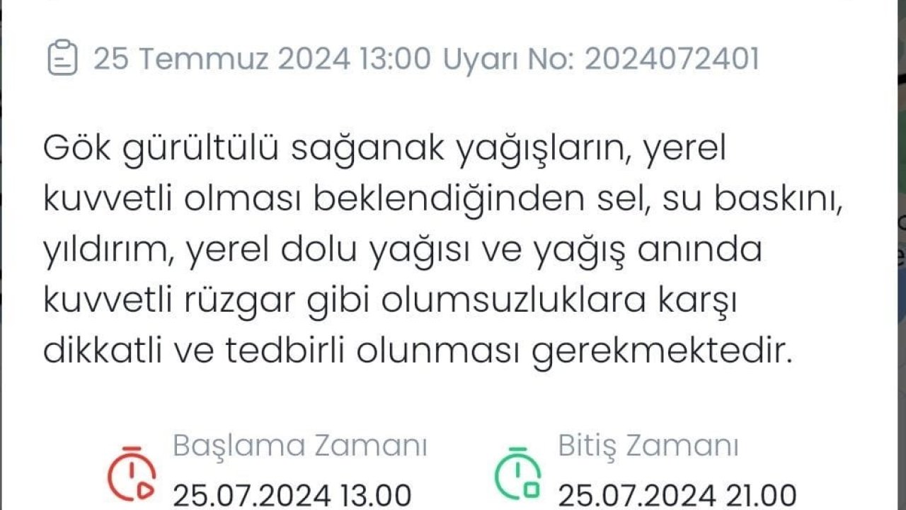 Denizli’ye kuvvetli yağış uyarısı