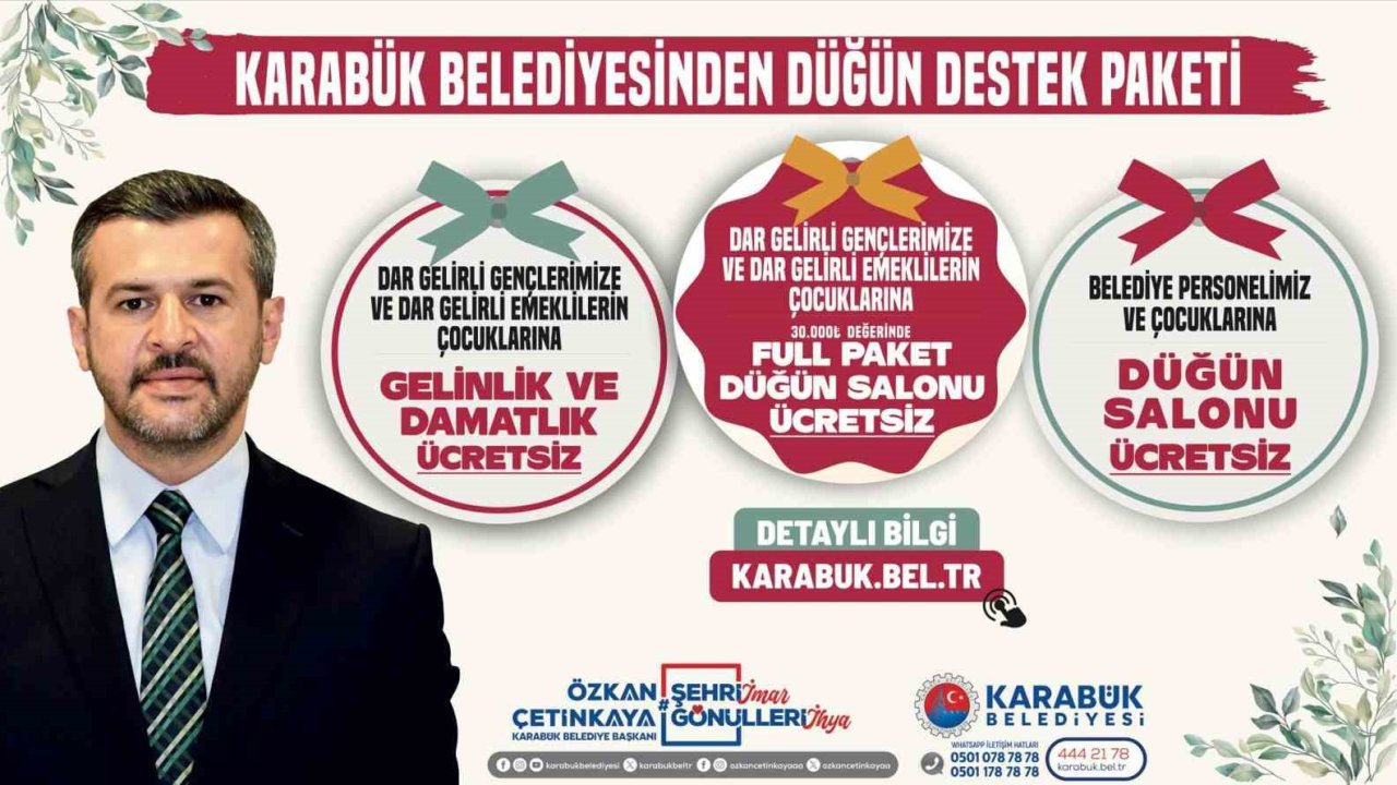 Karabük Belediyesi’nden dar gelirli çiftlere düğün destek paketi