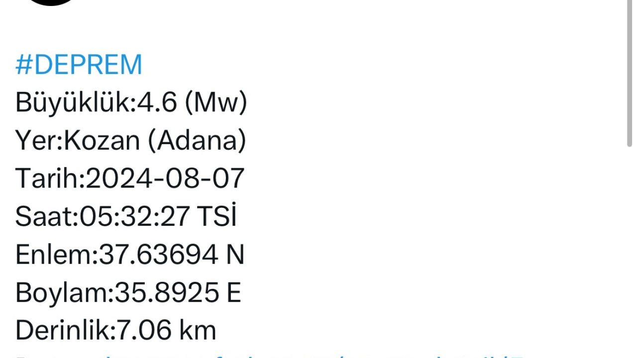 Adana’da 4,6 büyüklüğünde deprem meydana geldi