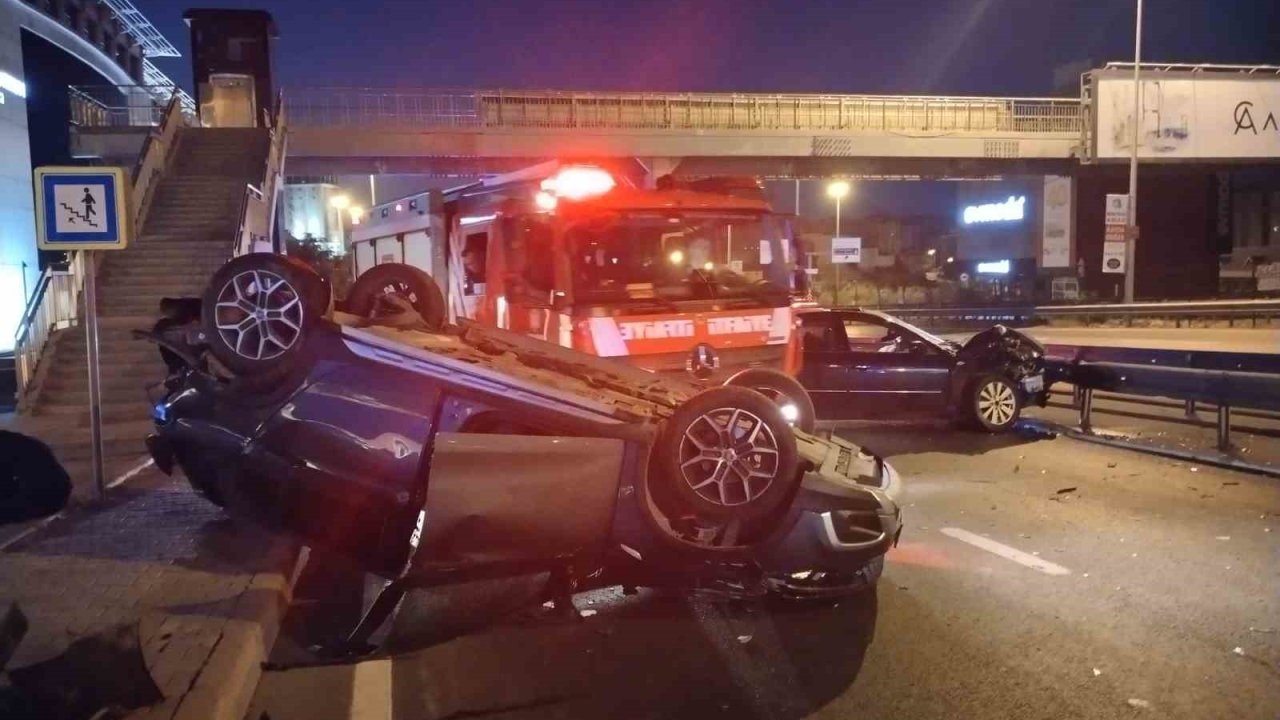 Maltepe’de kaza yapan araçlardan biri takla attı: 1 yaralı