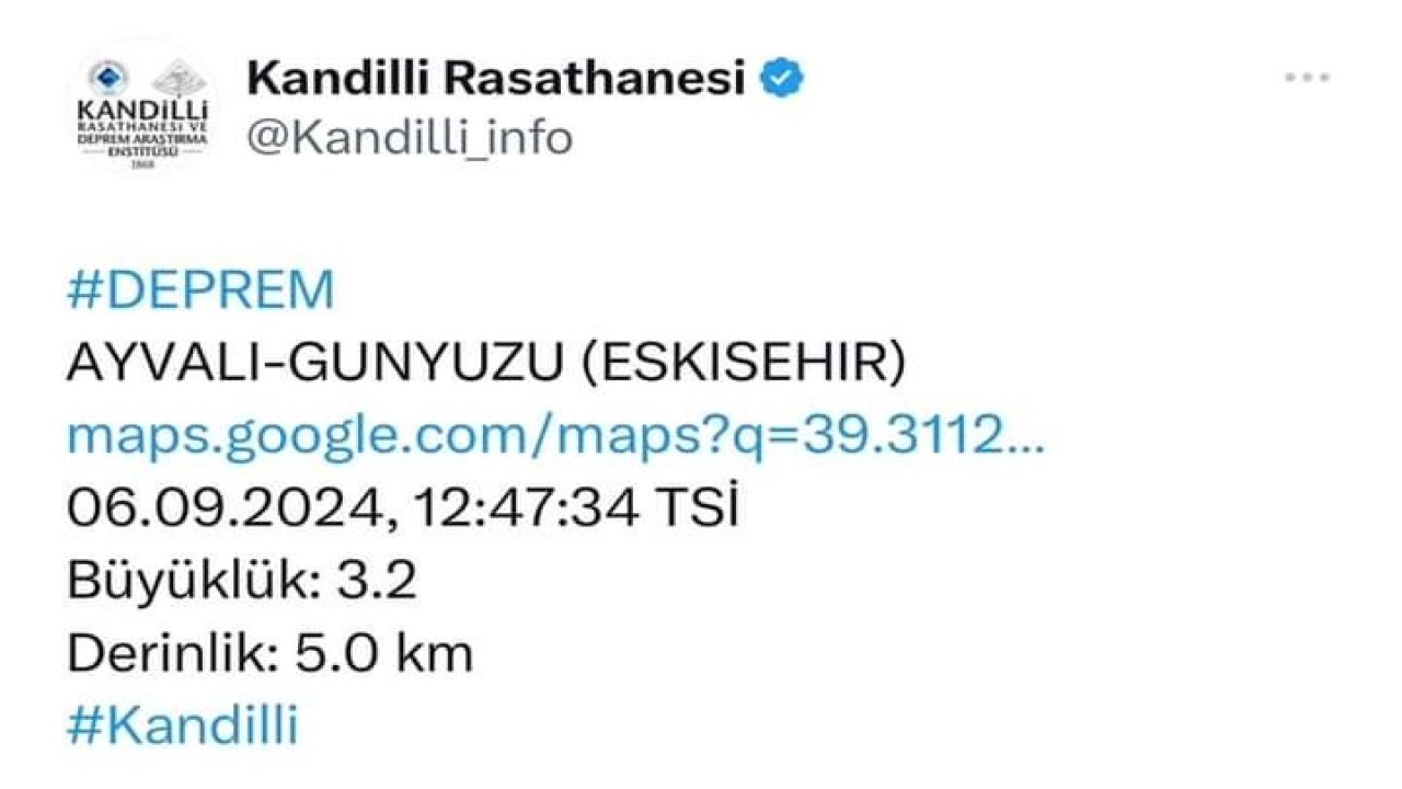 Eskişehir’de 3.2 şiddetinde deprem