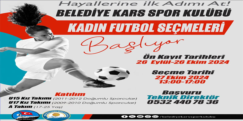 Kars'ta Kadın Futbol Seçmeleri başlıyor.