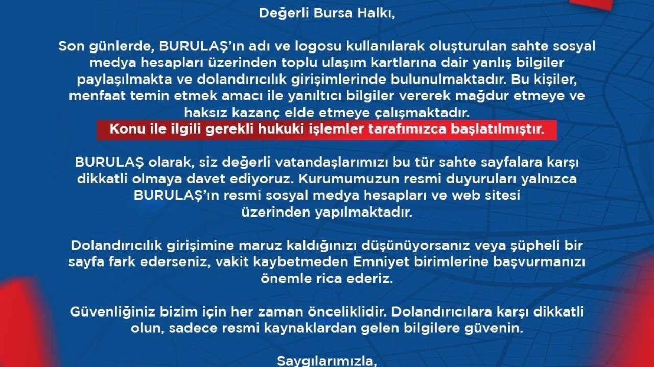 BURULAŞ’tan dolandıcılık uyarısı