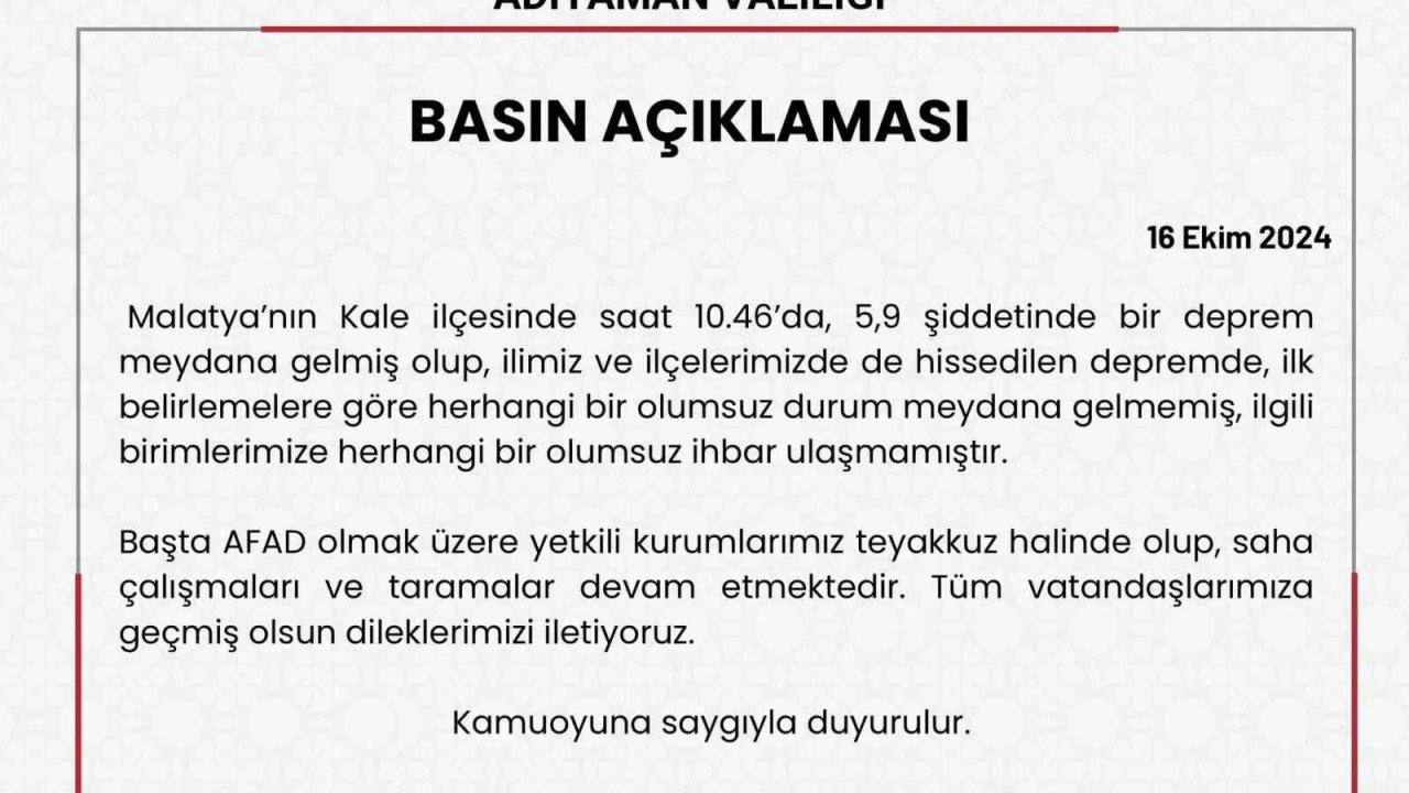 Adıyaman Valiliğinden deprem açıklaması