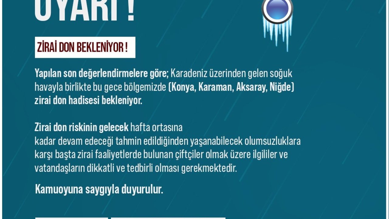 Niğde Valiliği zirai don uyarısı yaptı