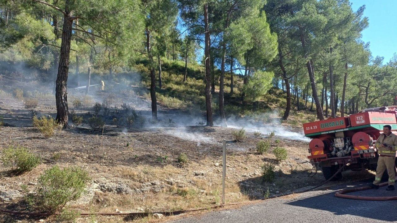 Mersin’de vadide çıkan orman yangını, büyümeden söndürüldü