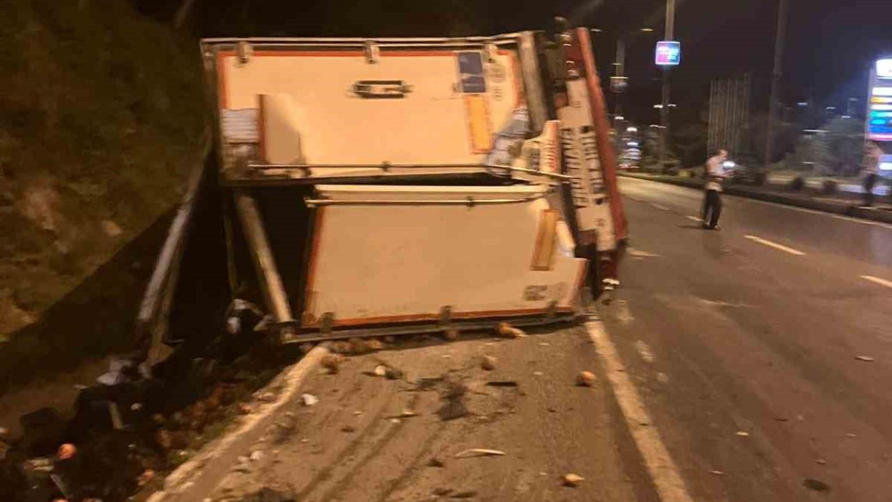 Park halindeyken freni boşalan tır şarampole devrildi