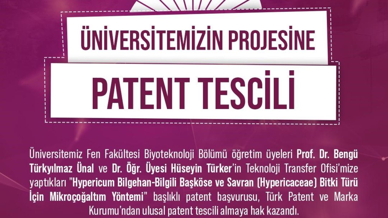 NÖHÜ Projesine Ulusal Patent Tescili