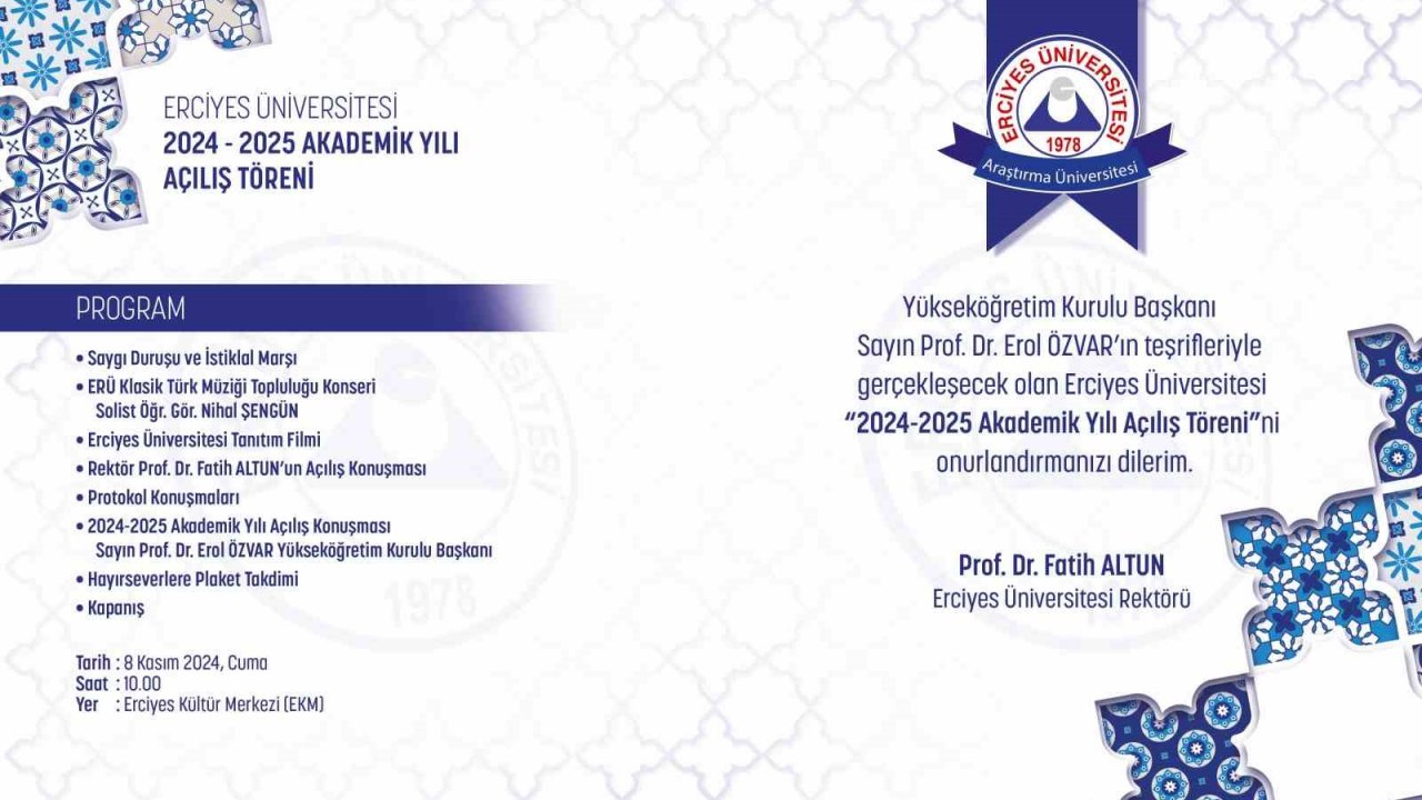 YÖK Başkanı Prof. Dr. Özvar, ERÜ’nün davetlisi olarak Kayseri’ye geliyor