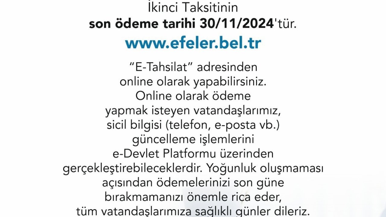 Efeler Belediyesi’nden vergi ödemesi hatırlatması