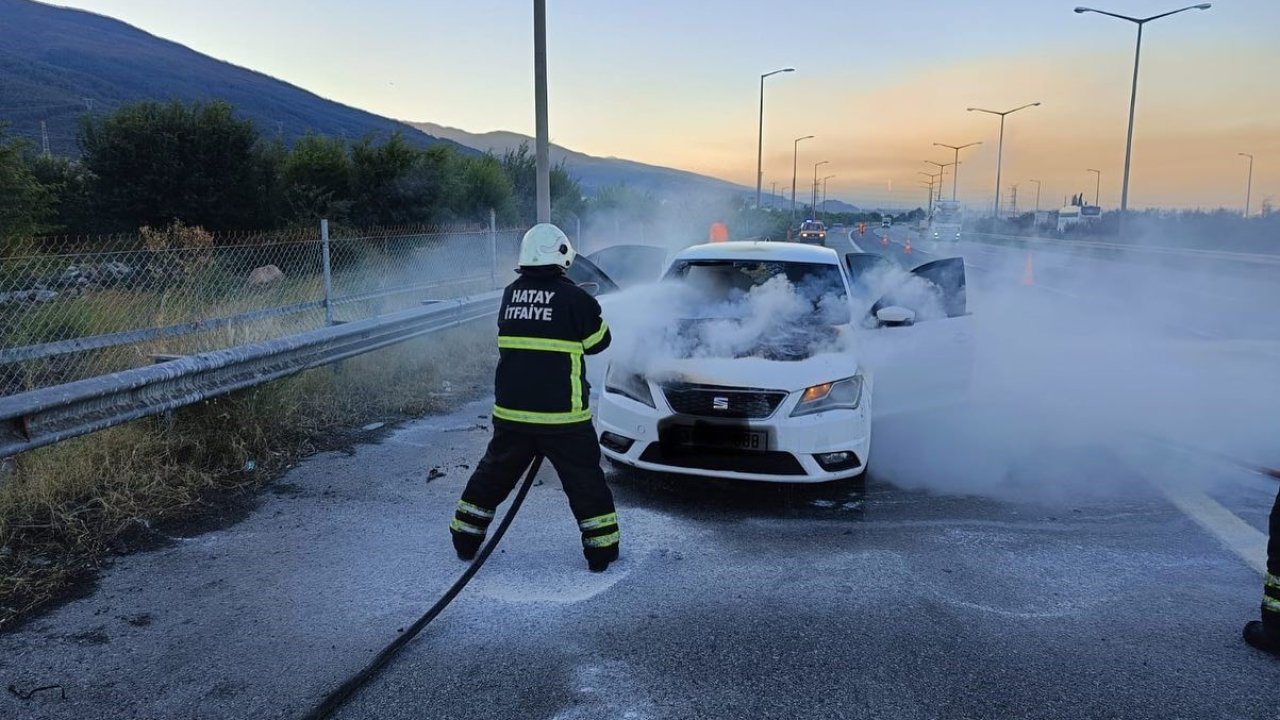 Motor kısmı yanmaya başlayan araçta hasar oluştu