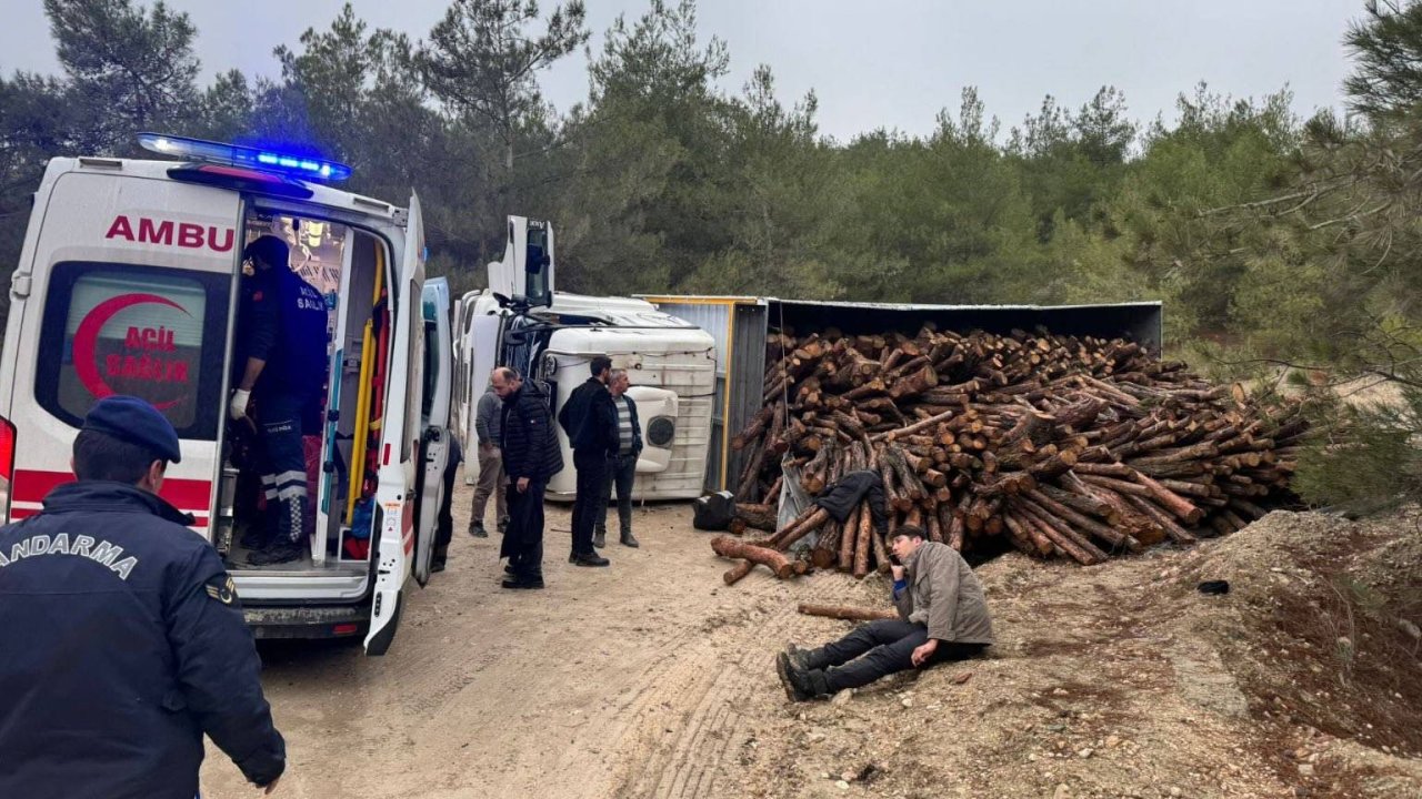 Odun yüklü kamyon devrilirken, 3 kişi yaralandı