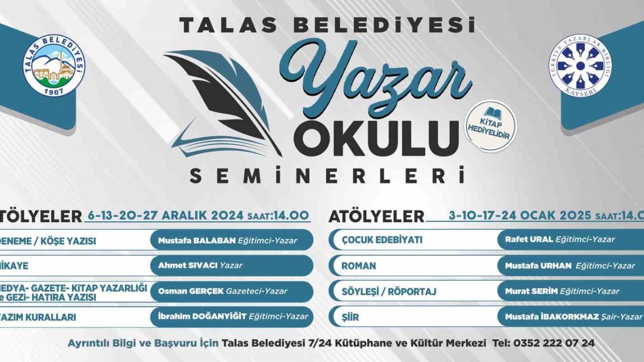 Talas’ta yazar okulu seminerleri başlıyor