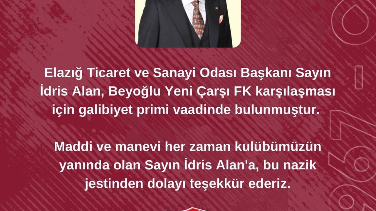 Elazığ TSO Başkanı Alan’dan Elazığspor’a prim sözü