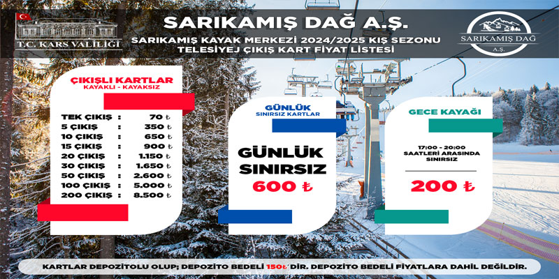 Sarıkamış Kayak Merkezi SkiPass fiyatları belli oldu