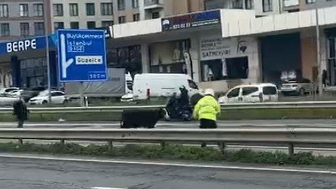 Büyükçekmece’de E-5’e giren dana trafiği kilitledi