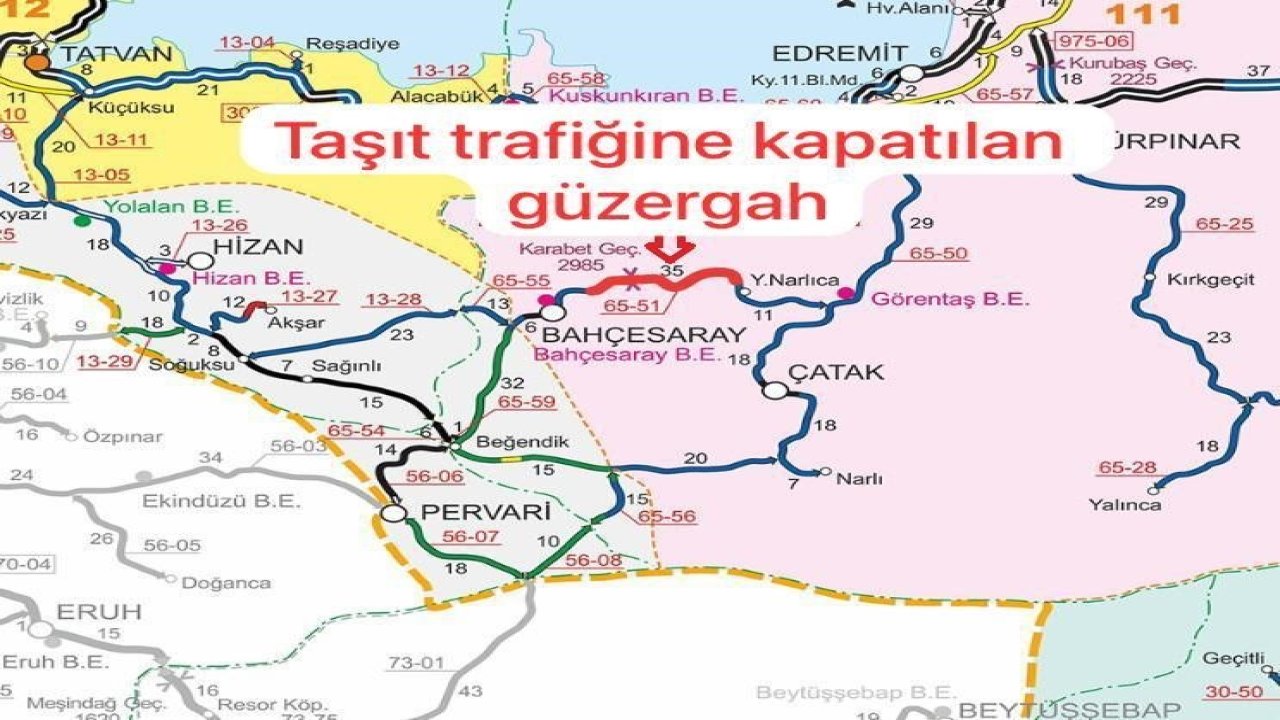 Bahçesaray karayolu yoğun kar ve tipi nedeniyle ulaşıma kapatıldı